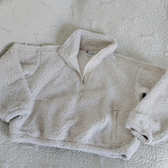 Athleta Jackets & Blazers - Athleta Cream Sherpa Half-Zip Jacket Medium